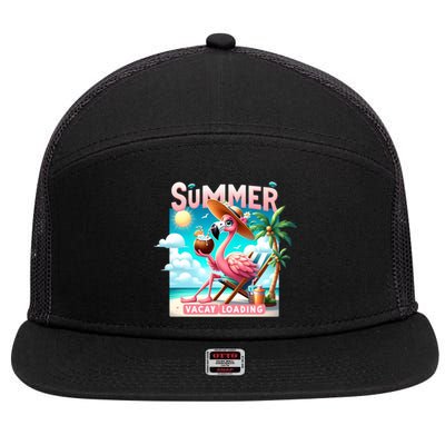 Summer Vacay Loading Hello Summer Cute Flamingo Vacation Gift 7 Panel Mesh Trucker Snapback Hat