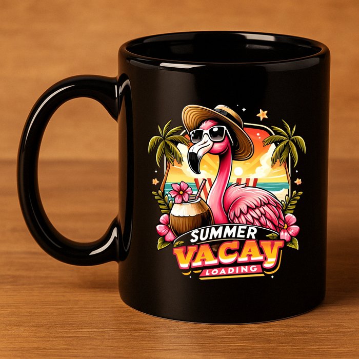 Summer Vacay Loading Hello Summer Cute Flamingo Family Trip Gift 11oz C Handle Ceramic Mug