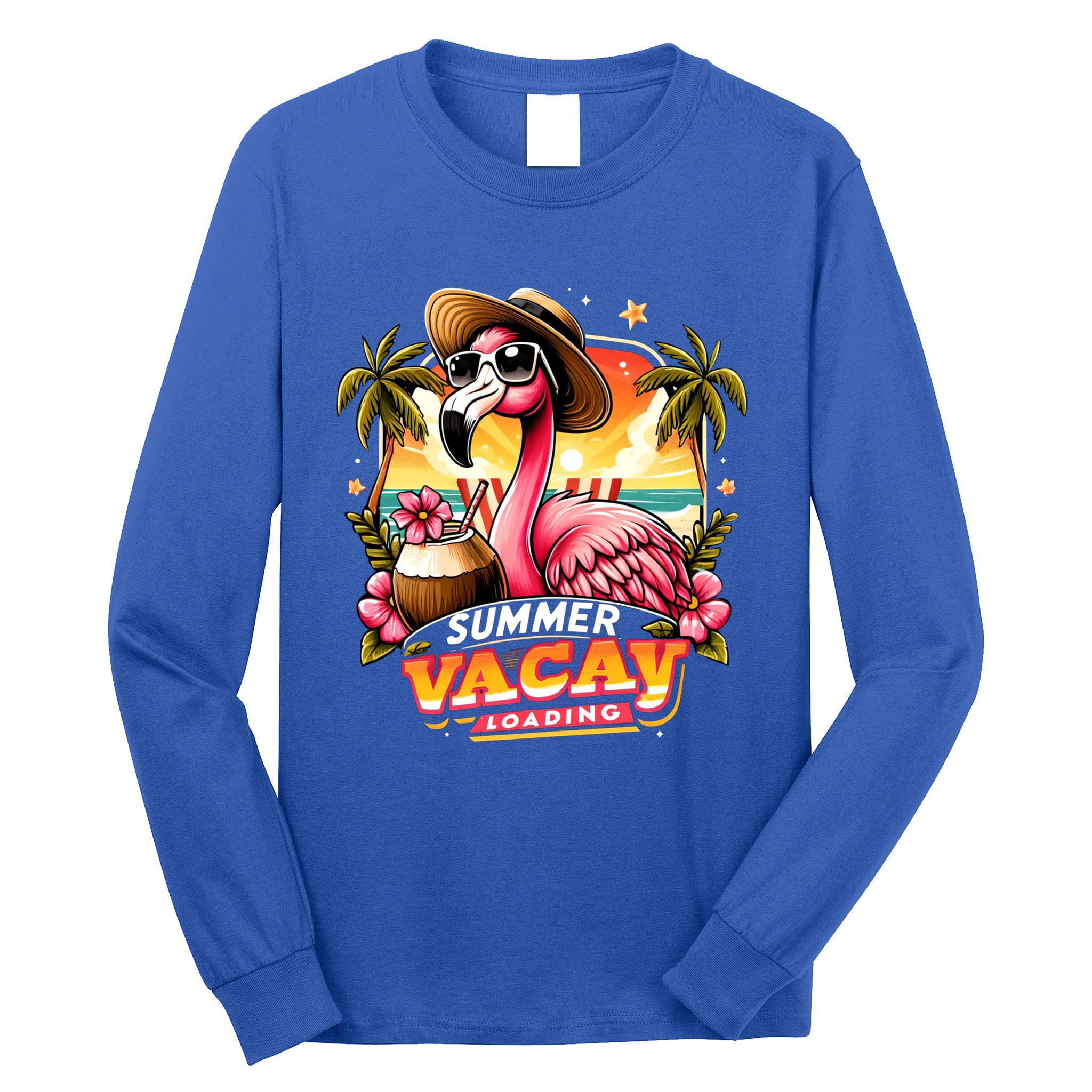 Summer Vacay Loading Hello Summer Cute Flamingo Family Trip Gift Long Sleeve Shirt