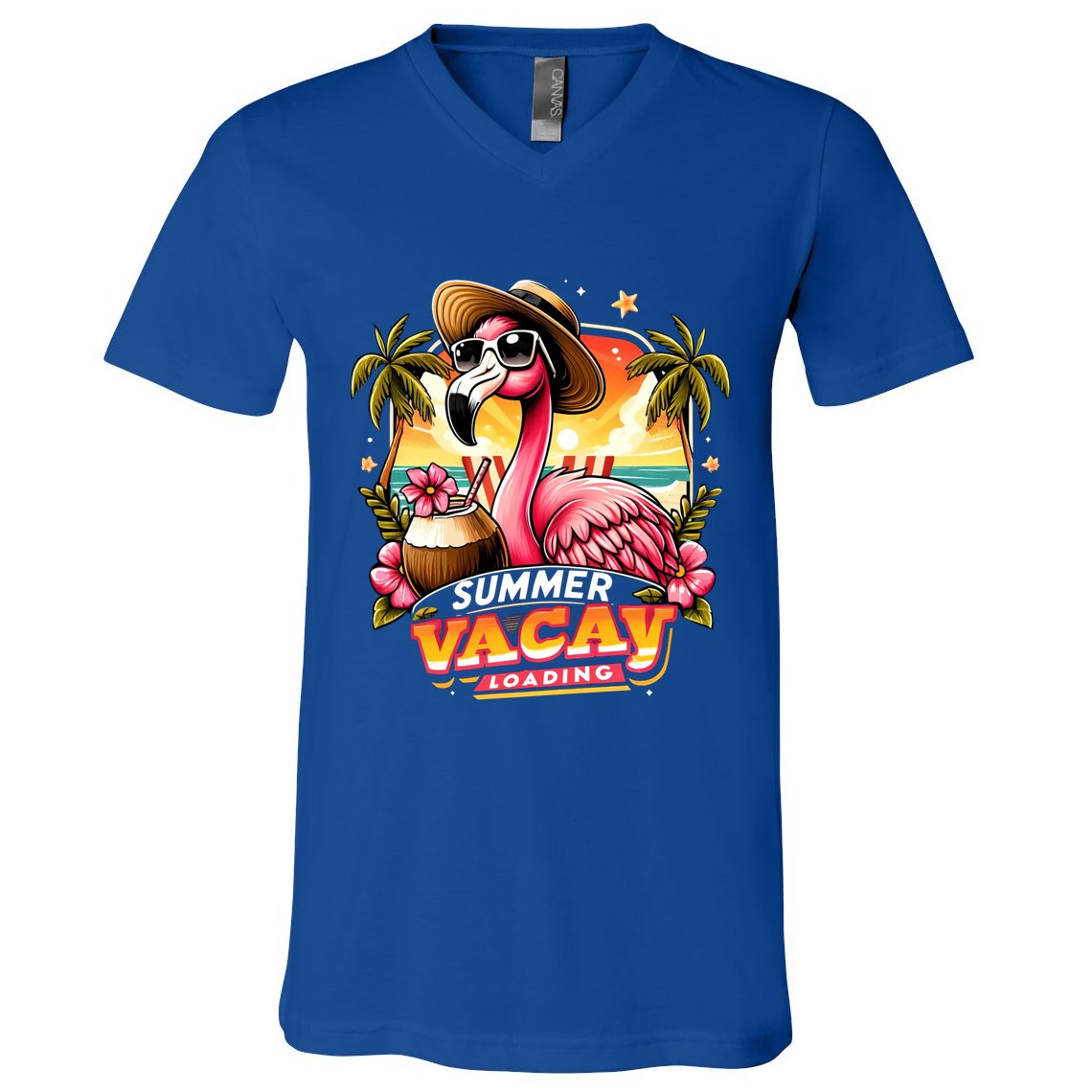 Summer Vacay Loading Hello Summer Cute Flamingo Family Trip Gift V-Neck T-Shirt