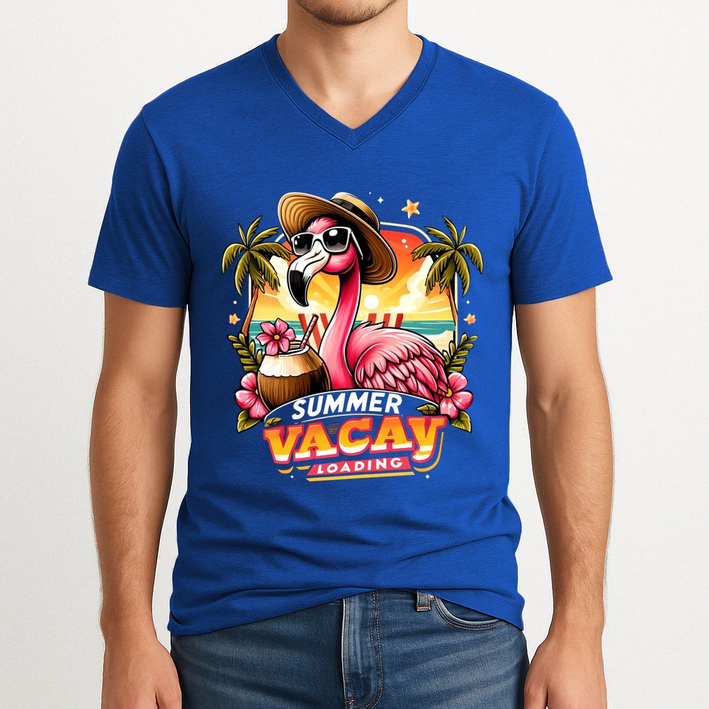 Summer Vacay Loading Hello Summer Cute Flamingo Family Trip Gift V-Neck T-Shirt