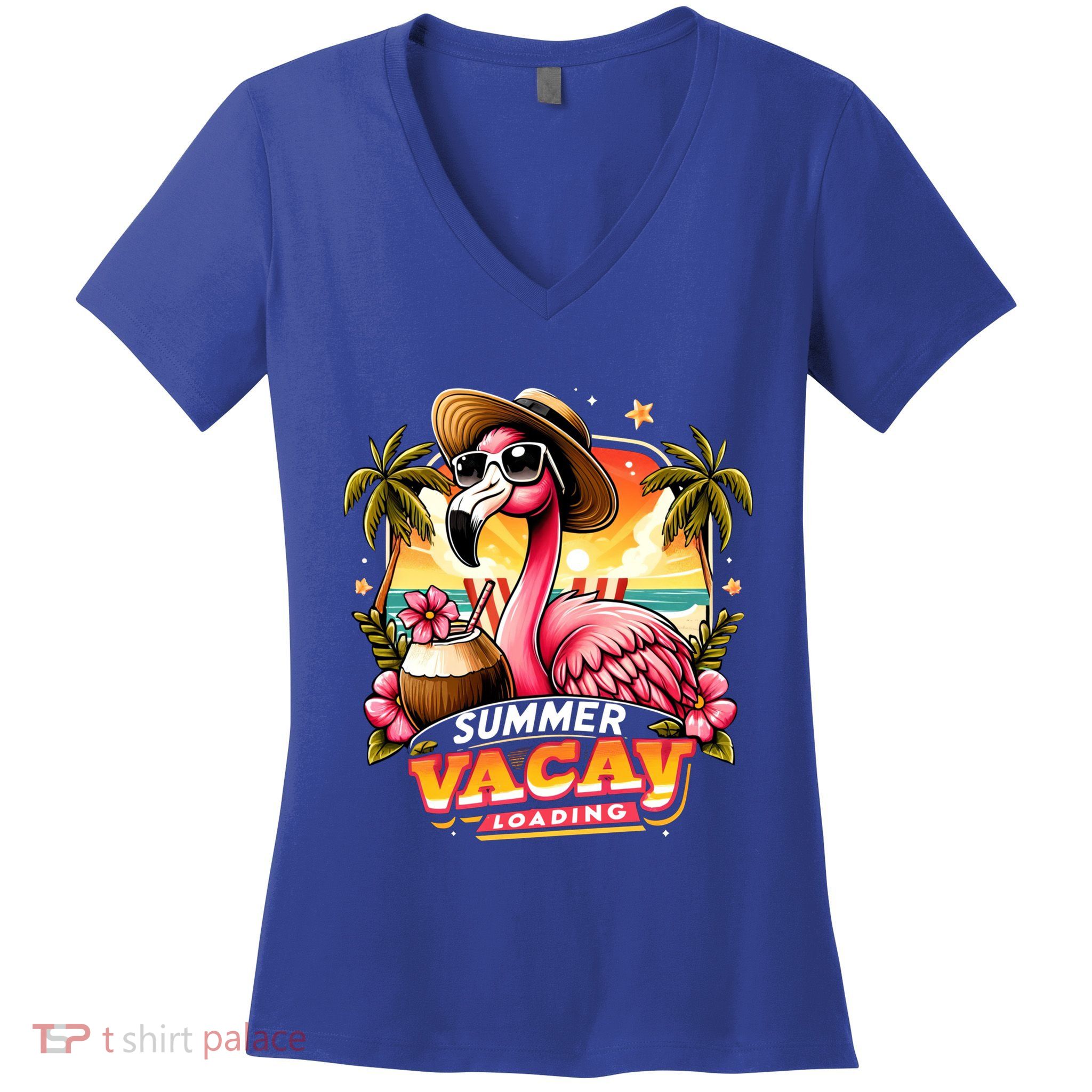 Summer Vacay Loading Hello Summer Cute Flamingo Family Trip Gift Women's V-Neck T-Shirt