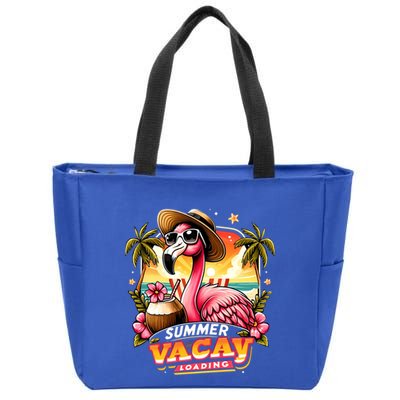 Summer Vacay Loading Hello Summer Cute Flamingo Family Trip Gift Zip Tote Bag