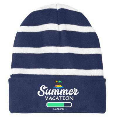 Summer Vacation Loading Last Day Of School Teacher Striped Beanie with Solid Band