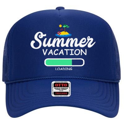 Summer Vacation Loading Last Day Of School Teacher High Crown Mesh Back Trucker Hat