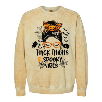 Spooky Vibes Messy Bun Halloween Leggings Colorblast Crewneck Sweatshirt