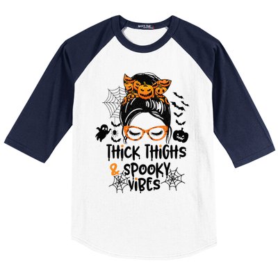 Spooky Vibes Messy Bun Halloween Leggings Baseball Sleeve Shirt