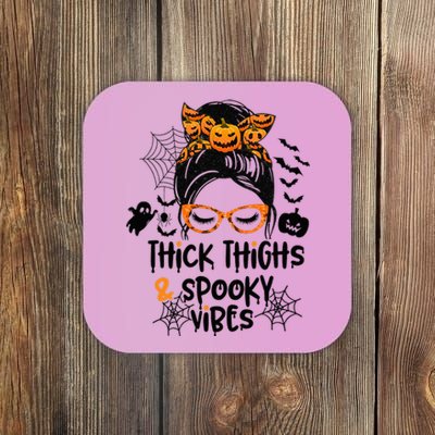 Spooky Vibes Messy Bun Halloween Leggings Coaster