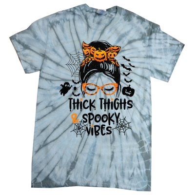 Spooky Vibes Messy Bun Halloween Leggings Tie-Dye T-Shirt