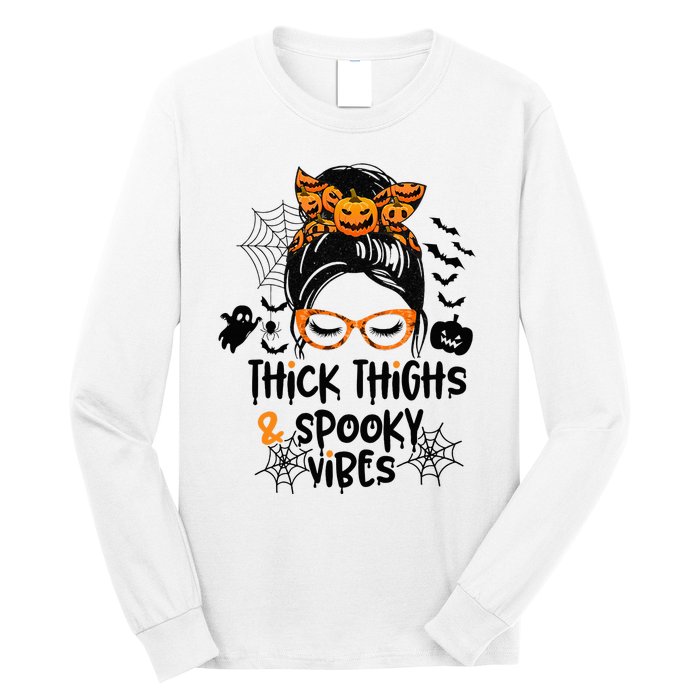 Spooky Vibes Messy Bun Halloween Leggings Long Sleeve Shirt