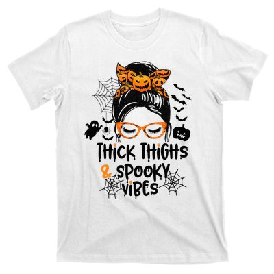 Spooky Vibes Messy Bun Halloween Leggings T-Shirt