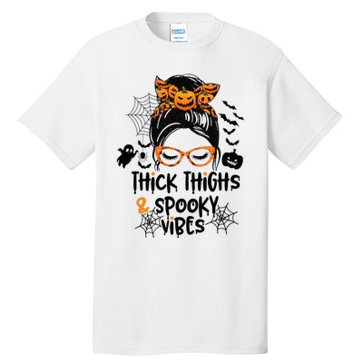 Spooky Vibes Messy Bun Halloween Leggings Tall T-Shirt