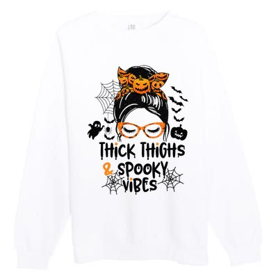 Spooky Vibes Messy Bun Halloween Leggings Premium Crewneck Sweatshirt