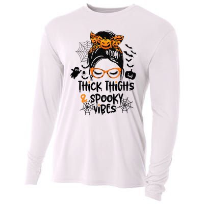 Spooky Vibes Messy Bun Halloween Leggings Cooling Performance Long Sleeve Crew