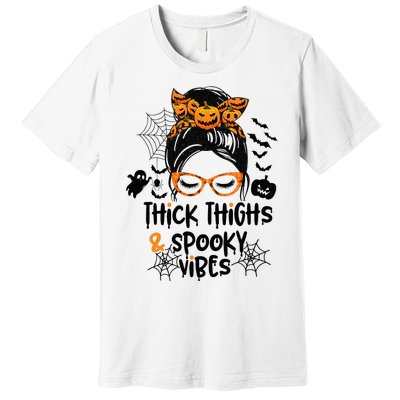 Spooky Vibes Messy Bun Halloween Leggings Premium T-Shirt