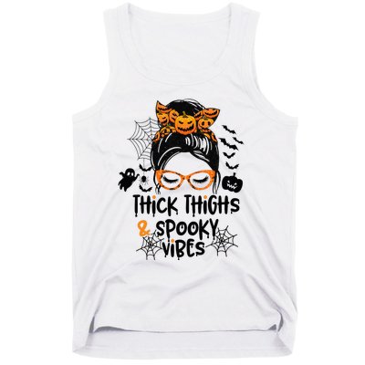 Spooky Vibes Messy Bun Halloween Leggings Tank Top