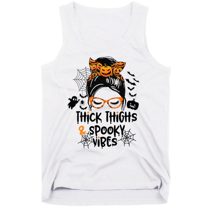 Spooky Vibes Messy Bun Halloween Leggings Tank Top