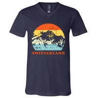 Switzerland Vintage Mountains Swiss Souvenir Gift V-Neck T-Shirt