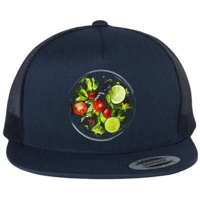 Saladkit Vegetable Motif Illustration Salad Kit Flat Bill Trucker Hat