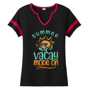 Summer Vacay Mode On Vacation Travel Holiday Trip Funny Gift Ladies Halftime Notch Neck Tee