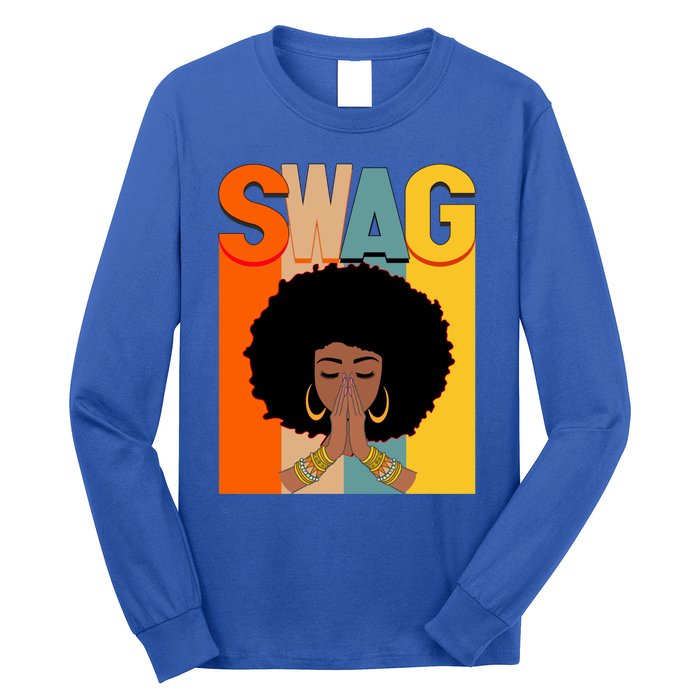 Swag Vintage Melanin Afro Queen Black History Month Gift Long Sleeve Shirt