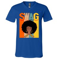 Swag Vintage Melanin Afro Queen Black History Month Gift V-Neck T-Shirt