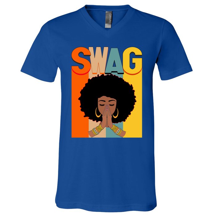 Swag Vintage Melanin Afro Queen Black History Month Gift V-Neck T-Shirt