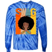 Swag Vintage Melanin Afro Queen Black History Month Gift Tie-Dye Long Sleeve Shirt