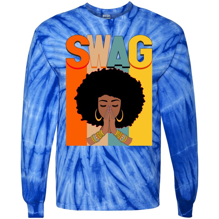 Swag Vintage Melanin Afro Queen Black History Month Gift Tie-Dye Long Sleeve Shirt