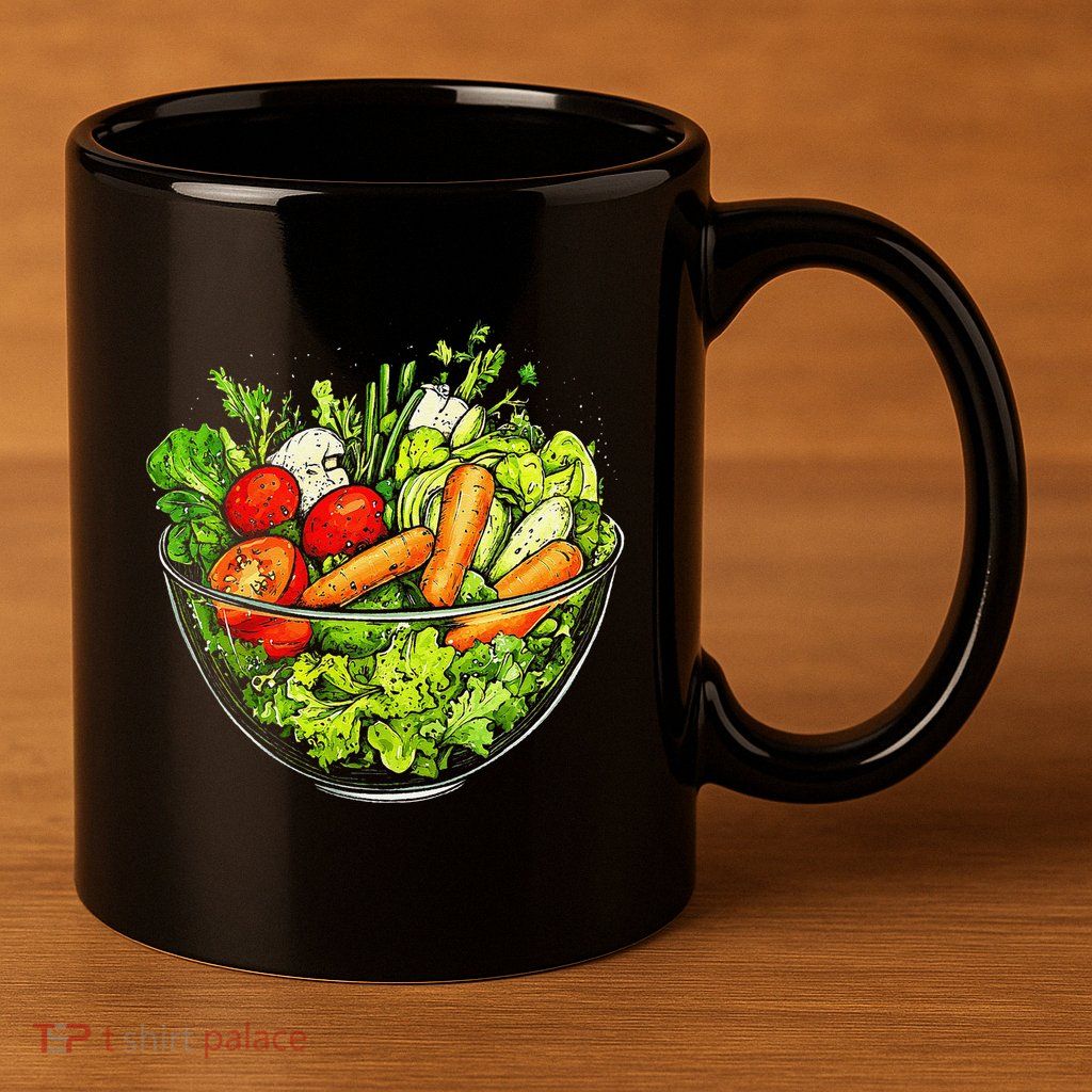 Saladkit Vegetable Motif Illustration Salad Kit 11oz C Handle Ceramic Mug