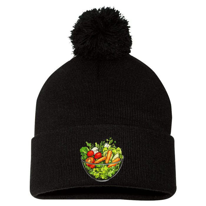 Saladkit Vegetable Motif Illustration Salad Kit Pom Pom 12in Knit Beanie