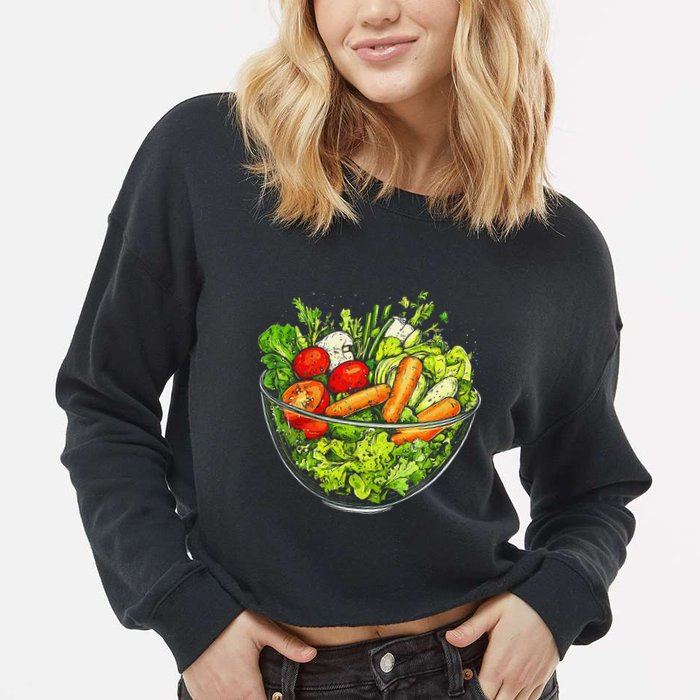 Saladkit Vegetable Motif Illustration Salad Kit Cropped Pullover Crew