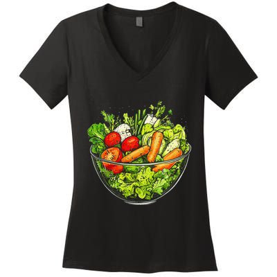 Saladkit Vegetable Motif Illustration Salad Kit Women's V-Neck T-Shirt
