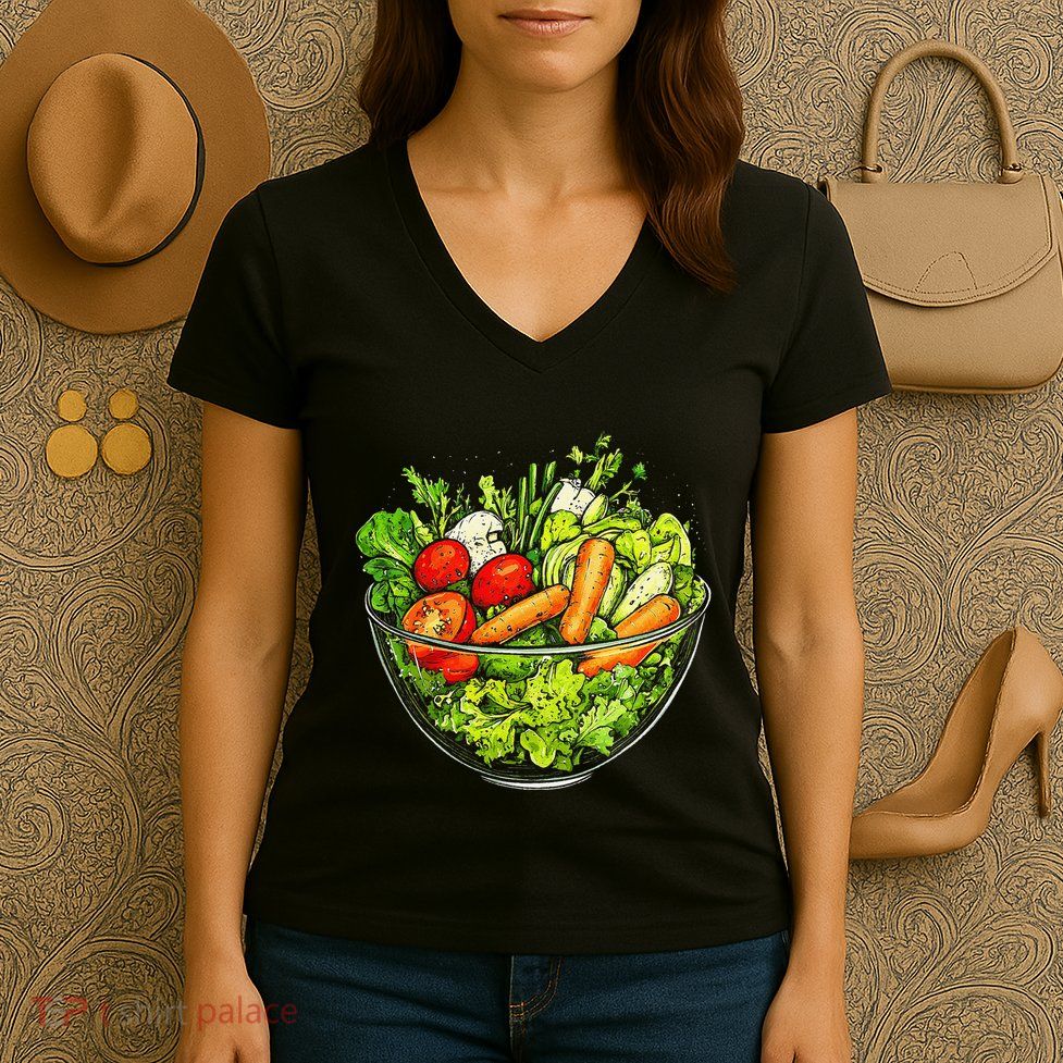 Saladkit Vegetable Motif Illustration Salad Kit Women's V-Neck T-Shirt