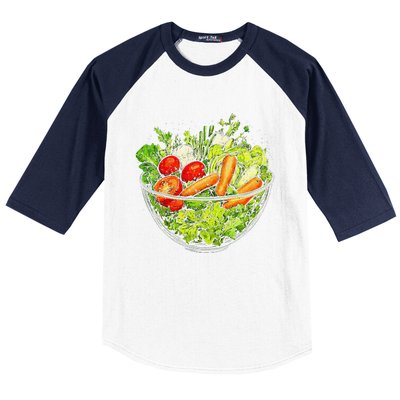 Saladkit Vegetable Motif Illustration Salad Kit Baseball Sleeve Shirt