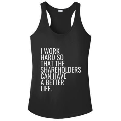 Shareholder Value Myth Funny Socialist Shareholder Activism Ladies PosiCharge Competitor Racerback Tank