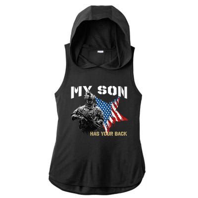 Soldier Veteran My Son Has Your Back Gift Ladies PosiCharge Tri-Blend Wicking Draft Hoodie Tank