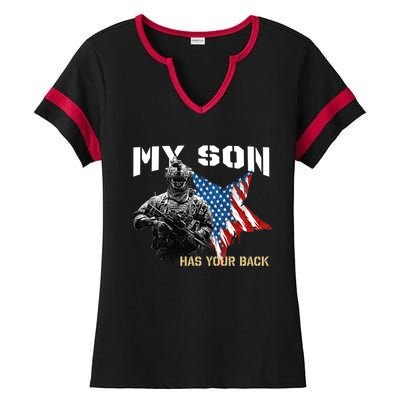 Soldier Veteran My Son Has Your Back Gift Ladies Halftime Notch Neck Tee