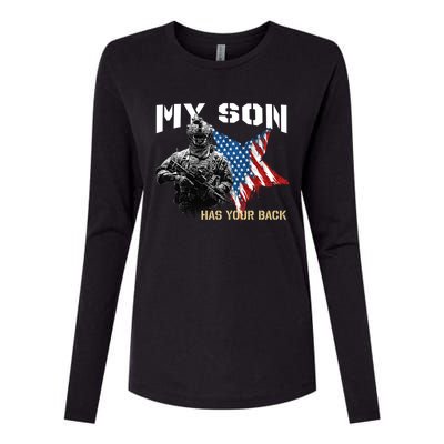 Soldier Veteran My Son Has Your Back Gift Womens Cotton Relaxed Long Sleeve T-Shirt