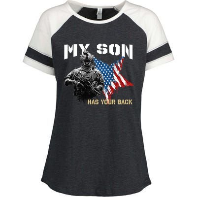 Soldier Veteran My Son Has Your Back Gift Enza Ladies Jersey Colorblock Tee