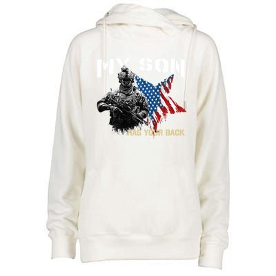 Soldier Veteran My Son Has Your Back Gift Womens Funnel Neck Pullover Hood