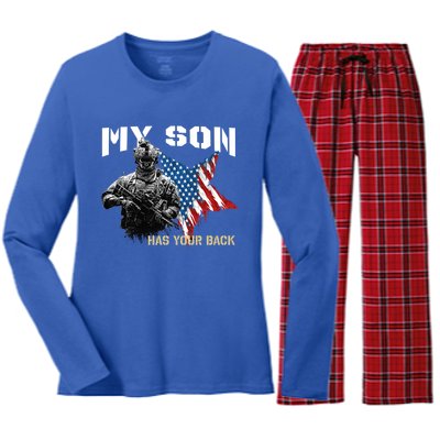 Soldier Veteran My Son Has Your Back Gift Women's Long Sleeve Flannel Pajama Set 