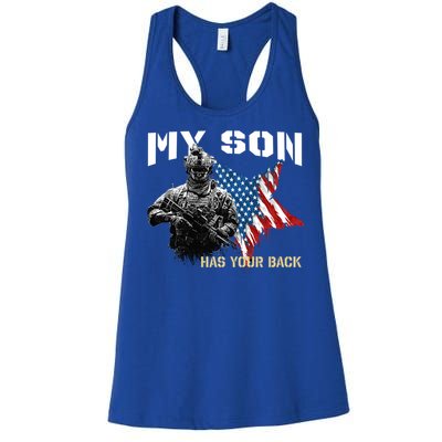 Soldier Veteran My Son Has Your Back Gift Women's Racerback Tank