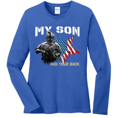 Soldier Veteran My Son Has Your Back Gift Ladies Long Sleeve Shirt