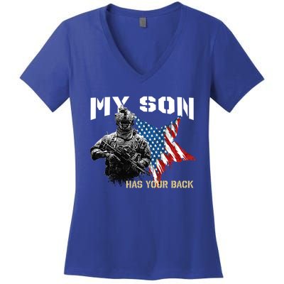 Soldier Veteran My Son Has Your Back Gift Women's V-Neck T-Shirt