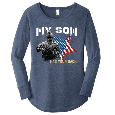 Soldier Veteran My Son Has Your Back Gift Women's Perfect Tri Tunic Long Sleeve Shirt