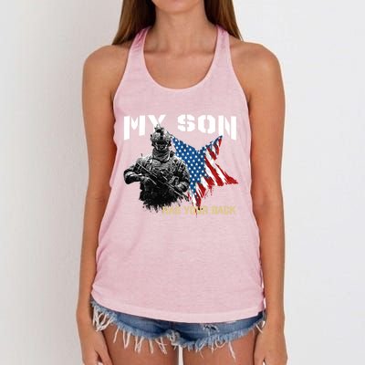 Soldier Veteran My Son Has Your Back Gift Women's Knotted Racerback Tank