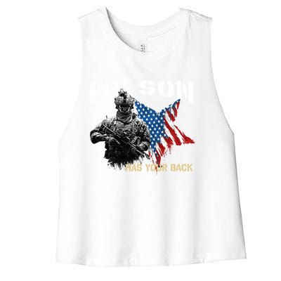 Soldier Veteran My Son Has Your Back Gift Women's Racerback Cropped Tank