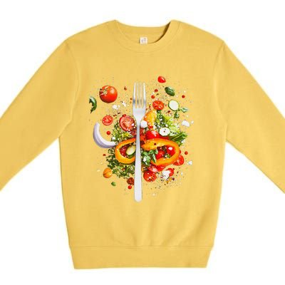 Saladkit Vegetable Motif Illustration Salad Kit Premium Crewneck Sweatshirt