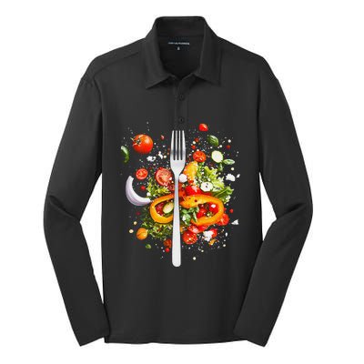 Saladkit Vegetable Motif Illustration Salad Kit Silk Touch Performance Long Sleeve Polo